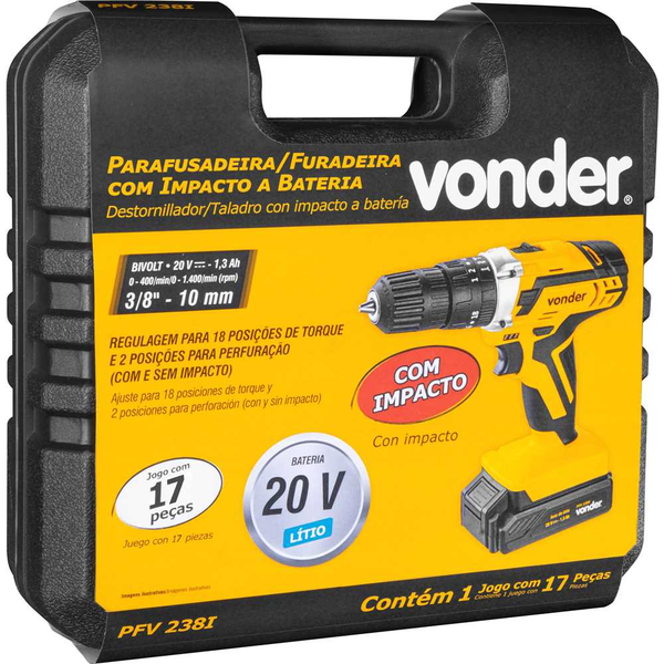 Parafusadeira/Furadeira 3/8'' Baterias 20V PFV238I c/Impacto - Vonder